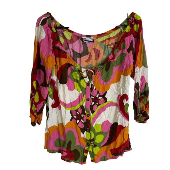 Manuheali'i Tops - Manuhealii Floral Top Womens Small Multicolor Off Shoulder Hawaiian Aloha Beach
